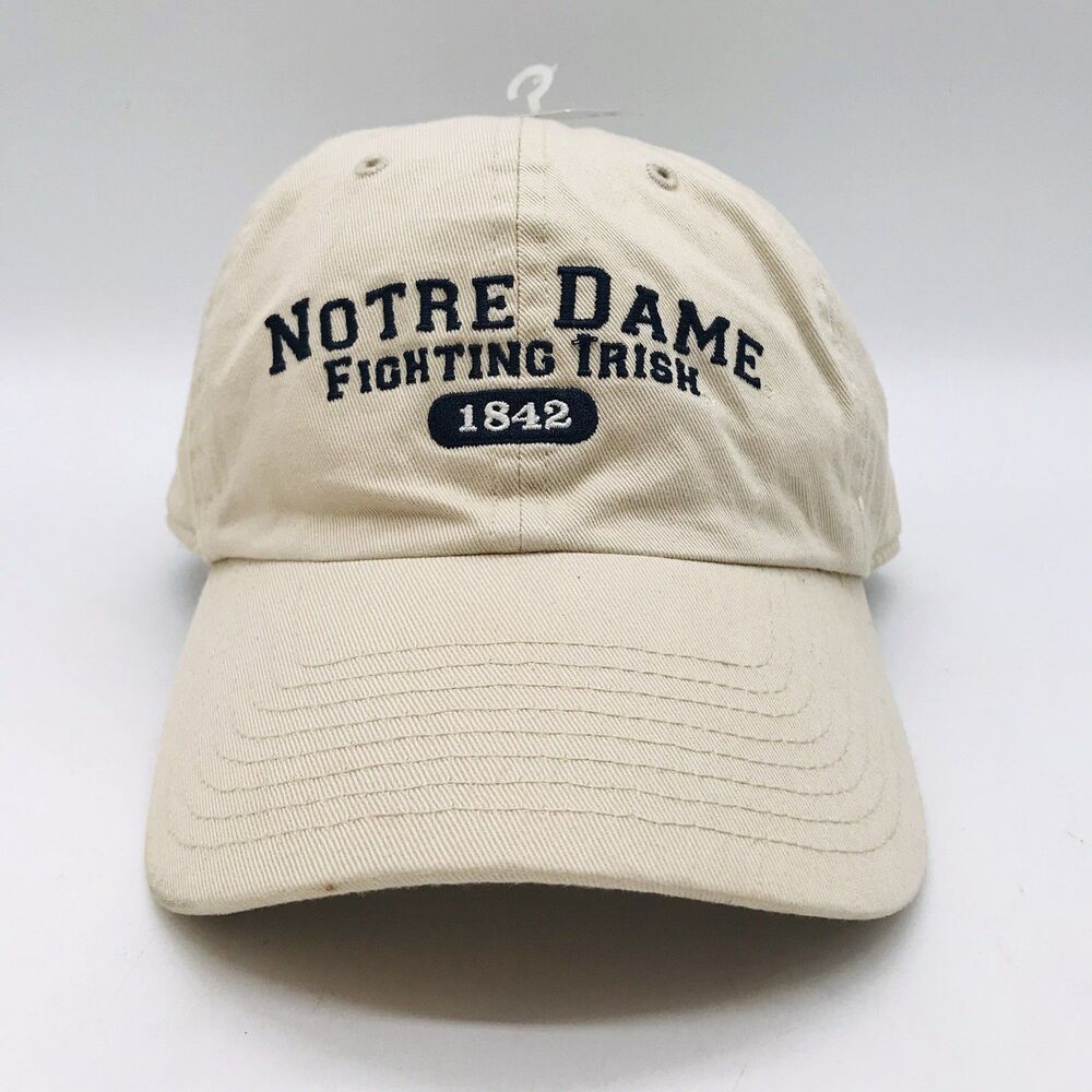 Vtg. Notre Dame Fighting Irish 1842 Cap Twins Enterprise Tan Twill Stra[back NWT